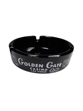 Golden Gate Casino Las Vegas Black Ceramic Ashtray 3.5" White Graphics